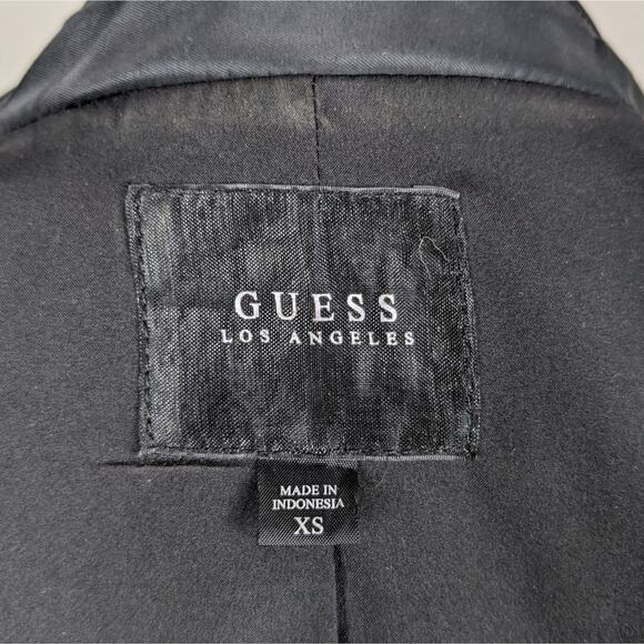 Guess Black Jacket Sheer Sleeve Satin Look Cropped Moto Extra Small XS Y2K - Picture 2 of 15